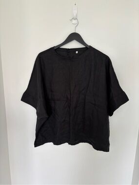 MUJI 100% Hemp Oversized Boxy Top – Black – Size S